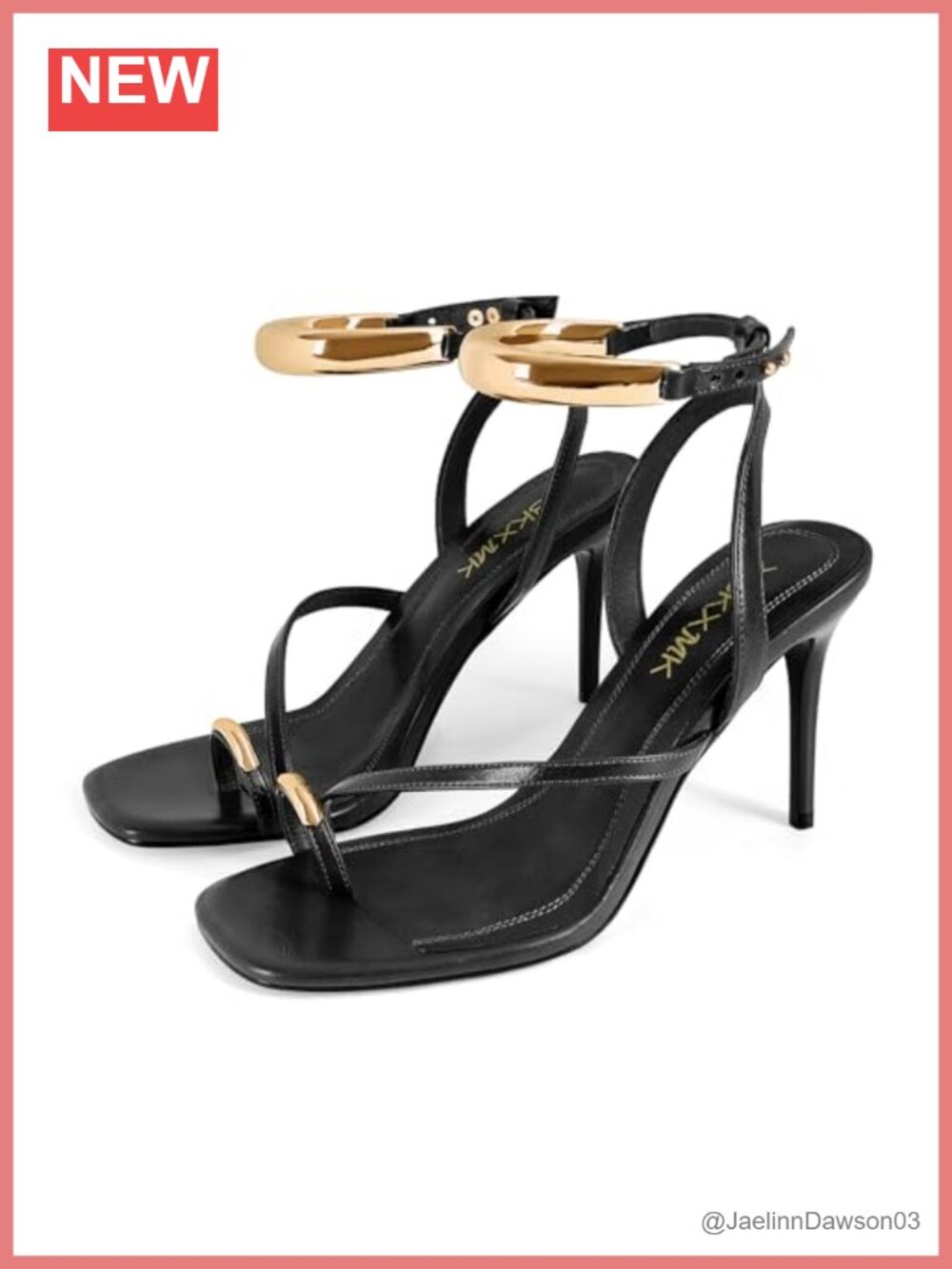 Women's Strappy Stiletto Heeled Sandals with Gold Hardware, Adjustable Buckle